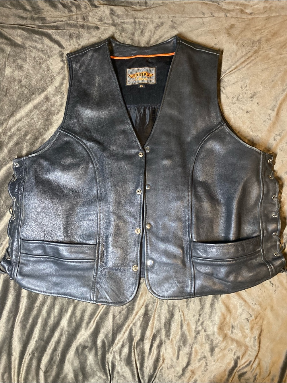 Unik Black Leather Motorcycle Vest with Side Lacing